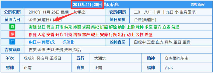 2018年11月26日裝修吉日截圖