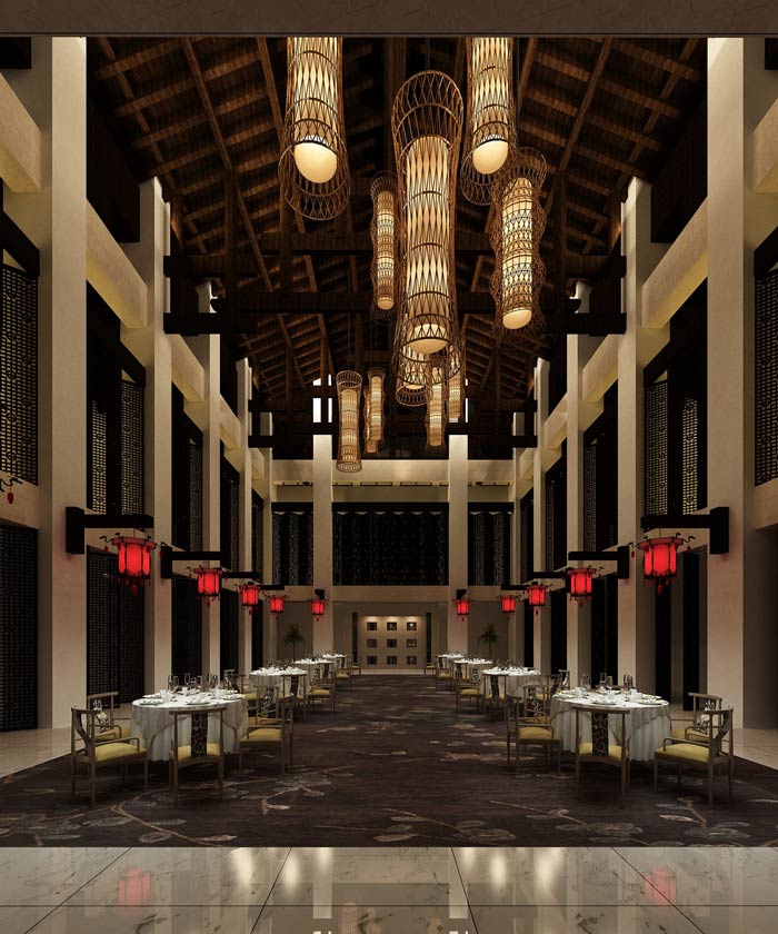 大型中式餐廳大廳餐區(qū)裝修設(shè)計效果圖