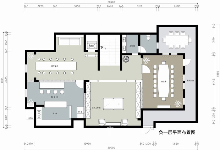 家庭辦公室負(fù)一層平面圖